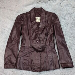 Vintage Berman's Jacket Womens 8 Leather‎ Coat Belted Pockets Button Up Preppy